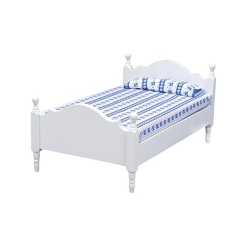 F Fityle Lit Miniature à L'échelle 1/12 1:12 pour Maison de Poupée, Lit Simple, Modèle de Scène Miniature, Meubles de Maison de Poupée, Lit En Bois pour Chambr
