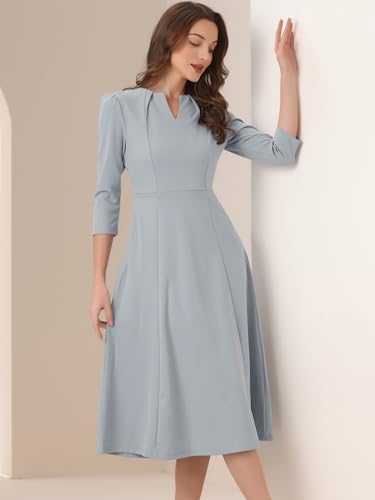 Image of Allegra K Womens 3 /4 Sleeve A-Line Business Work Formal Midi Dress