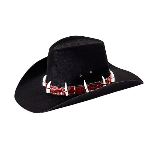 W WIDMANN MILANO Party Fashion - 25471 - Sombrero dandy con dientes de cocodrilo, negro, sombrero de vaquero, explorador, cazador de cocodrilos, disfraces de carnaval