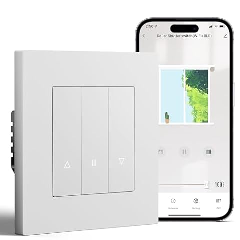 BSEED Przełącznik rolety Wi-Fi podtynkowy z ramą PC, inteligentny przełącznik żaluzji, wymaga przewodu zerowego, WiFi do rolet, programator czasowy, sterowanie procentowe, kompatybilny z Alexa/Google