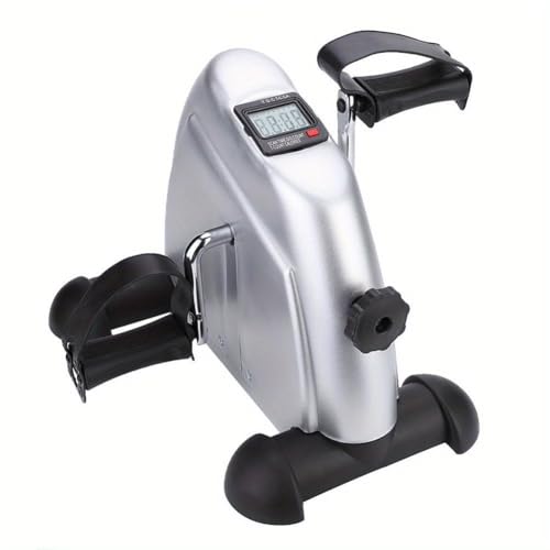 EVRAIS Pédalier d'exercice Portable Bras et Jambes avec Écran LCD, Mini Vélo d'Appartement Compact, Entraîneur de Résistance Réglable, Argent et Noir