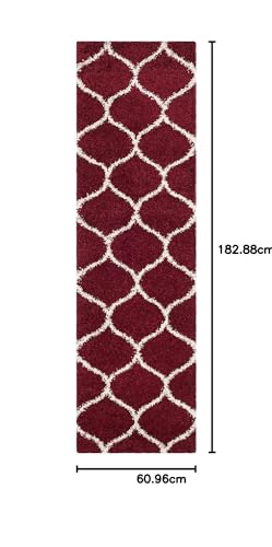 Image of Handwoven Microfibre 3D Rug for Living Room (Red & Ivory Moraccan, 2 X 6 Feet (Runner), Microfibre)