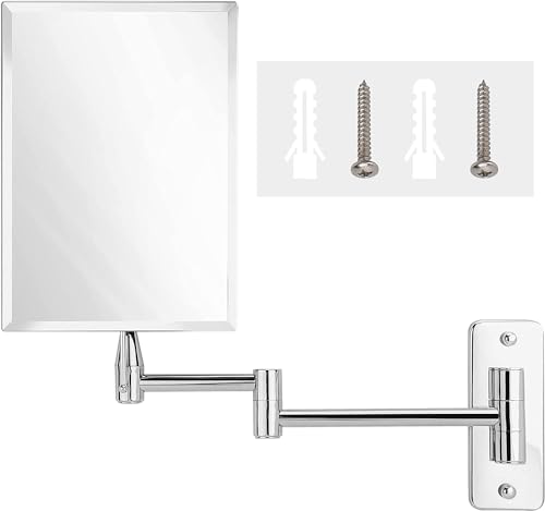 Mirrorvana MVRW8763CH1X Frameless Wall Mount Mirror For Bathroom With 11 Inch Extension Swivel, No Magnification, Rectangular 8.7 Inch X 6.3 Inch Surface thumb #2
