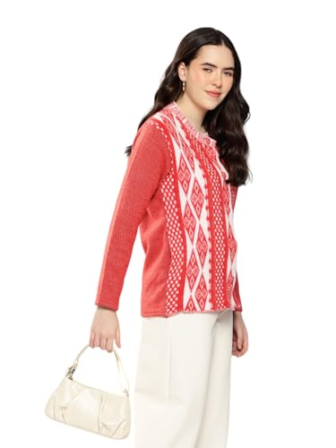 Image of Aarika Womens Winter Wear Maroon Colour Geometric Woolen Cardigan