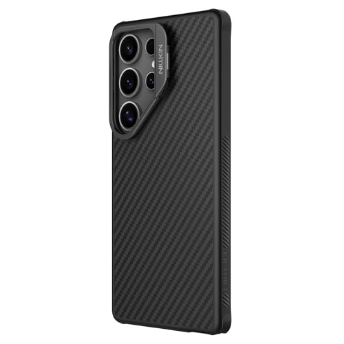 Image of Nillkin Case for Samsung Galaxy S25 Ultra (6.8 inch Inch) Carbo Prop Lens + Stand 360 Protect Magnetic Mag Safe Version Aramid Fibre + TPU Soft Edge 360 Protect Black Color
