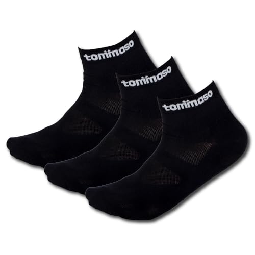 Tommaso Classic breathable Cycling Socks Men, Women - Breathable, Quarter, Ankle Compression, Anti Blister, High Socks, Bike Socks Support for Running Socks & Biking - Low Cut Socks Black Medium 39-42