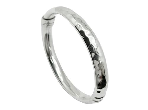 925 Sterling Silver Hammered Bangle Bracelet, 6.75 Inch Spring Hinge, Lightweight Fashion