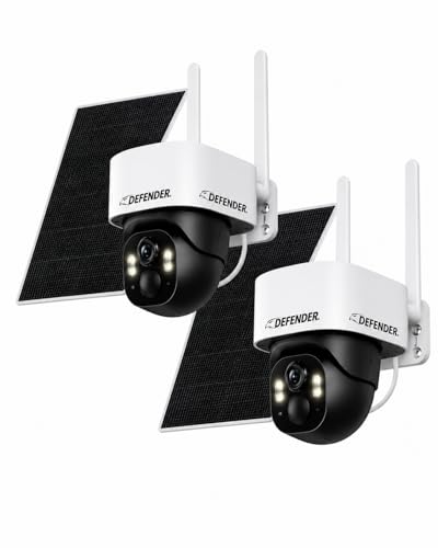 Defender AI 2K+ Frontier 4G LTE Wireless Cellular Security Camera 360 PTZ No WiFi Camera AI Tracking Color Night Vision 2-Way Talk eSIM 5W Solar Panel Empower App Paid Plan Required (2-Pack)