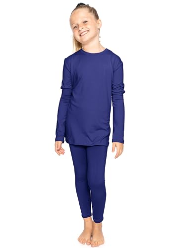 Image of STRETCH IS COMFORT Girls 2 Piece Hoodie Short Sleeve Long Sleeve Crew Neck Top and Leggings Set Kids Thermals Underwear Set