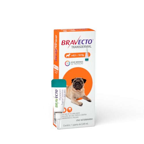 Bravecto® Cães Transdermal 250mg - Antipulgas e Carrapatos - Cães de 4,5 a 10kg - 1 Pipeta...