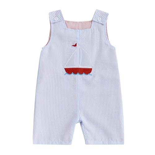 Image of Kupretty Baby Boy Summer Clothes Embroidery Sleeveless Romper Jumpsuit Vintage Gingham Shortalls Overalls Birthday Outfit