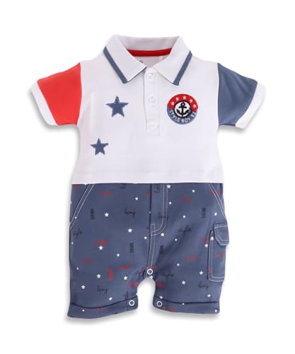 Image of BabyGo Baby Half Sleeve Rompers 100% Cotton Rompers for New Born Baby Boys|Daily Suits for Baby Boys & Girls| 0X3M|GREY1-NAVY|Onesies| Infant Clothes | Pack of 2