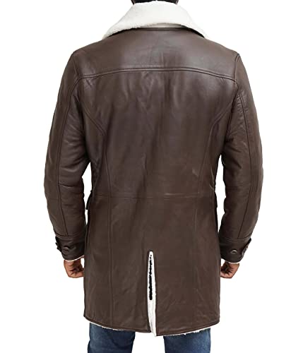 Image of fjackets Shearling Leather Coat Men - Real Lambskin Leather Jackets Mens Sherpa Lined Winter Casual Fur Coats Outerwear
