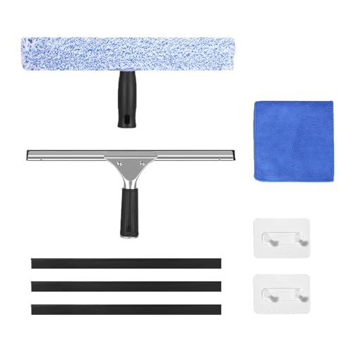 Neuytiky Kit Lavavetri Professionale,Kit per La Pulizia Delle Finestre con Ganci,Tergivetro in Acciaio Inox,per La Pulizia Di Finestre,Bagno,Doccia,Auto