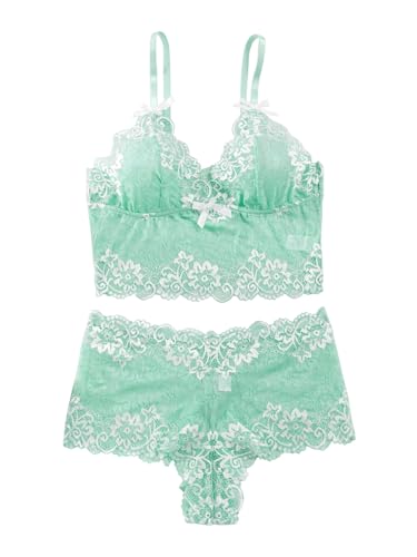 Image of Lilosy Sexy Lingerie for Women Lace Pajamas Set Cami Bra and Panty High Waist Sheer Sleepwear 2 Piece 2XS-6XL