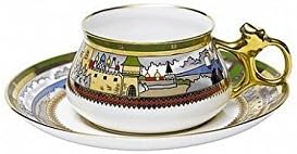 Lomonosov Porcelain Bone China Cup and Saucer Bilibina Village at the Lake 6.1 fl.oz/180ml