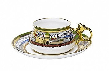 Lomonosov Porcelain Bone China Cup and Saucer Bilibina Village at the Lake 6.1 fl.oz/180ml