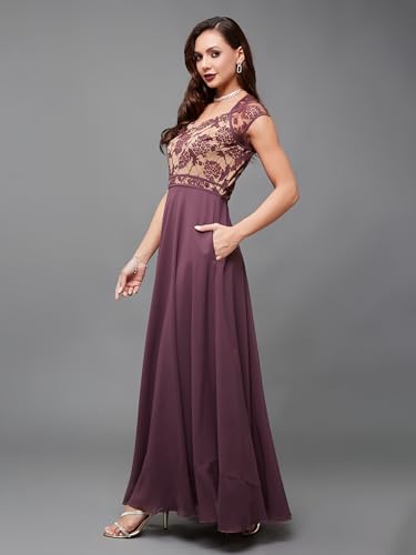 Image of Miss Chase Women's Round Neck Cap Sleeves Lace Knee -Long Skater Dress