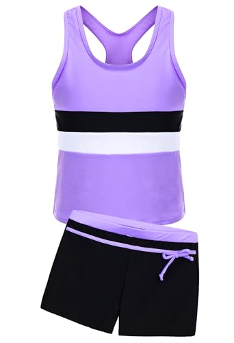 Image of Akokvlar Girls Two Piece Bathing Suit Swimsuit Tankini Swimwear with Boyshort