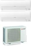 Mitsubishi MSZ-HR25VF + MSZ-HR35VF + MXZ-2HA40V - Climatizzatore 9000 + 1200 btu, dual split, pompa di calore, Classe energetica A++/A+