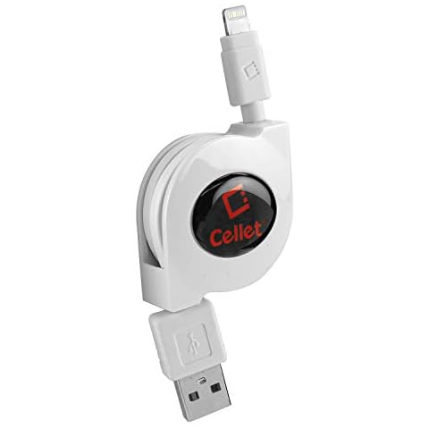 Cellet Retractable Lightning Cable, Compatible with Apple iPhone 11 11 Pro 11 Pro Max Xs Max Xr X SE 8 7 6 5 iPad Pro Air Mini 4,3,2,1, iPod Touch, Nano 7th - 3 Feet- (MFI Certified) (White) Cover