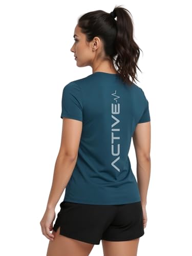 Image of 3Colors Women's Active Dry Fit Sports Active T-Shirt | Quick Dry Gym Workout Tee | Athletic Running Training Top-Active Signal