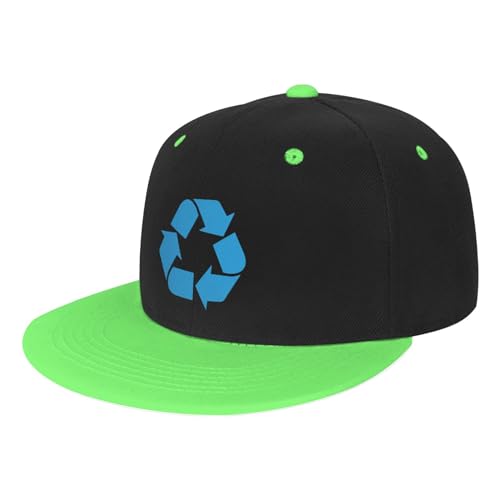 Recycle Symbol Snapback Hat Unisex Adjustable Children Flat Brim Snapback Cap Green