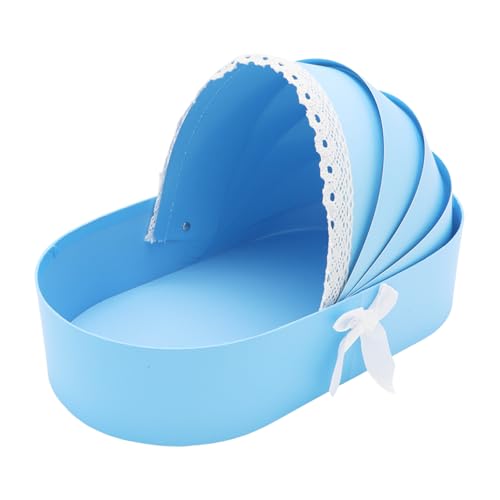 Baby Gift Bassinet Shape Basket Cardboard Box Empty, Baby Shower Gender Reveal, Flower Dipped Berry Arrangement Keepsake Box, 14.3x8.5x3.2 inches (blue)