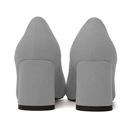 NUMALEO Womens Suede Wedding Solid Slip On Pointed Toe Dress Chunky Mid Heel Pumps Shoes 2.5 Inch4