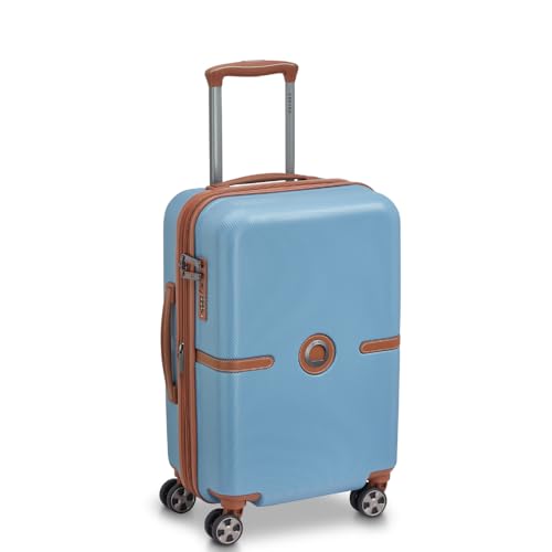 Image of DELSEY PARIS Juliette 55 cms Small Cabin ABS /Polycarbonate Hard Sided 8 Wheels and Expandable Spinner Suitcase /Trolley Bag for Travel with TSA Lock- Blue