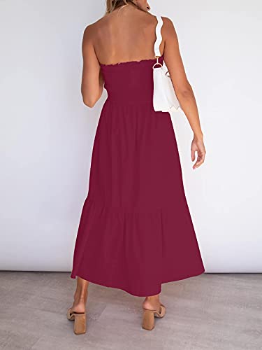 Image of ZESICA Women's Summer Boho Strapless Maxi Dress 2026 Casual Off Shoulder Smocked Flowy A Line Beach Holiday Long Dresses