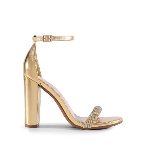 DREAM PAIRS DREAM PAIRS Women's Hi-Chunk High Heel Pump Sandals,Size 9,Gold-Rhinestone,HI-CHUNK