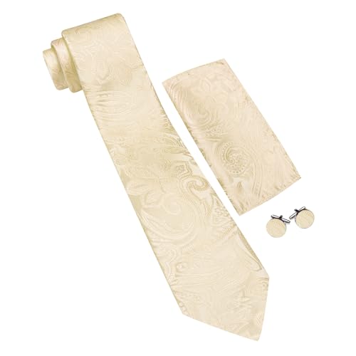 Image of Barry.Wang Men Tie Set Paisley Silk Necktie Pocket Square Cufflinks Formal Wedding Business Party