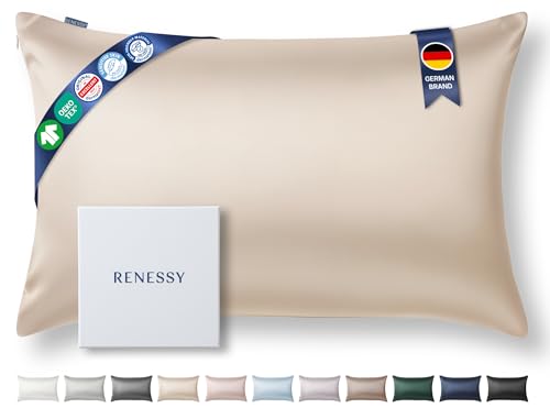 RENESSY Organic Silk Pillowcase - 100% Organic Mulberry Silk, 22 Momme, Naturally Hypoallergenic, Promotes Hair and Skin Health, 1 Piece (Standard Size 50x75 cm, Caramel)