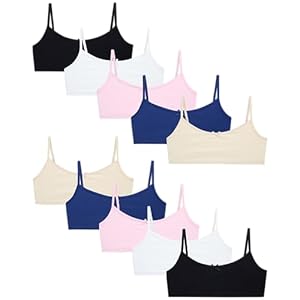 Sweet & Sassy Girls Training Bra – 10 Pack Seamless Crop Cotton Bras – Cami Training Bras for Girls (Sizes: S-L)