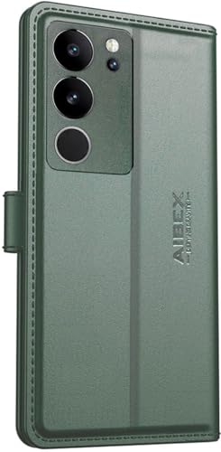 Image of AIBEX Compatible for Vivo V29 Pro 5G / Vivo V29 5G Flip Cover Leather Finish | Inside TPU with Card Pockets | Wallet Stand | Complete Protection Flip Case - Green