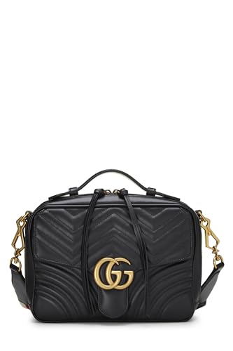 Gucci, Pre-loved Black Leather GG Marmont Top Handle Shoulder Bag