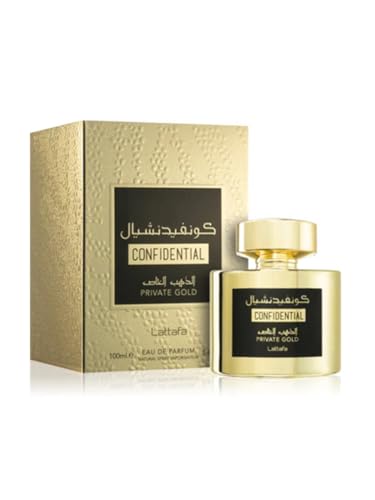 Lattafa Perfumes Confidential Private Gold for Unisex Eau de Parfum Spray 3.4 Ounce