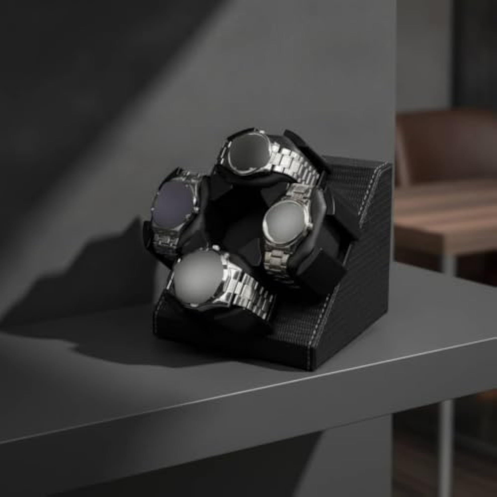 Braided Automatic Watch Winder with Four Holders, Black