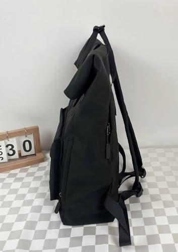 Image of Glowic Stylish Black Roll-Top Backpack for Men & Women | Lightweight, Water-Resistant, Spacious with Front Zipper Pocket | Ideal for Daily Use (WBAG-117)