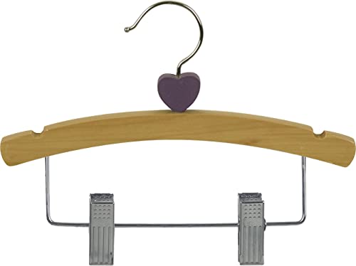 10 inch Baby Wooden Hanger with Clips 12 Pack, Kids Children Toddler Smooth Solid Wood Shirt Pants Coat Hangers, Heart Charm