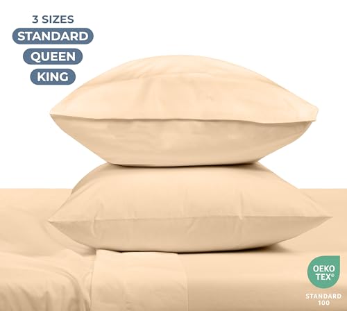 Image of ROYALE LINENS 100% Organic Cotton Percale Pillowcases Set of 2 - Standard Size Percale Pillowcase - Standard Set of 2 Pillow Cover - Breathable, Cool & Crisp Pillow Cases (20 inchx26 inch, Sand)
