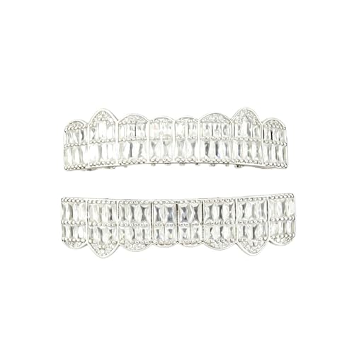 Grillz completos de 8 dientes arriba y abajo bañados en oro y plata con circonias