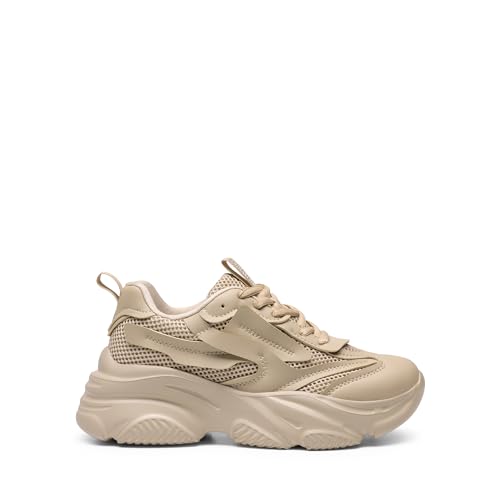 DREAM PAIRS Women's Platform Chunky Fashion Sneakers Jaxon Walking Lace-Up Comfortable Dad Sneakers Workout Sport Work Casual Tennis Shoes,Size 6,Apricot,SDFN2406W