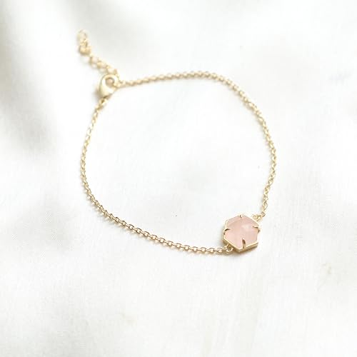 Gempires Gemstone Bracelet with Hexagon Shape Gemstone Suspended with 7 + 1 inch Chain, 14k Gold Plated, Hypoallergenic and Safe Jewelry 5