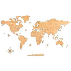 Creawoo Mapa Mundi Pared Grande de Madera, Mapamun...: Mapa del mundo de madera para la pared: El mapa del mundo de madera de Creawoo cuenta con un diseño de madera único y material de primera calidad, que será un complemento perfecto para la decoración de su habitación. Claramente grabado con los nombre...