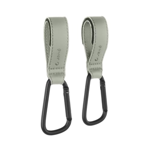 Jané Ganchos Multifunción Universal para Carrito Bebé, Pack 2 Unidades, Hasta 5 kg por Gancho, Correas Ajustables Antideslizantes, Verde