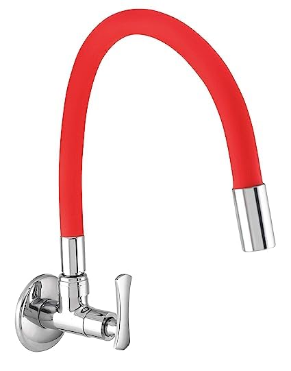 Ornex Chrome Plated Flexible Neck Sink Tap for Kitchen White Brass, Chrome Finish (Red)