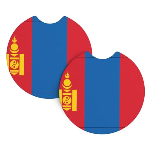 Lot de 2 sous-verres antidérapants en néoprène absorbant pour voiture Motif drapeau de la Mongolie