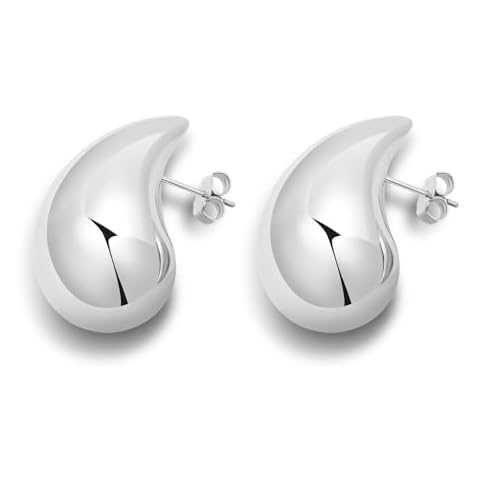 MOFEIJEWEL Chunky Hoop Earrings for Women, Dupes Earrings Lightweight Waterdrop Hollow Open Hoops, Hypoallergenic Gold Plated Earrings Fashion Jewelry for Women 30 * 16mm Silver Cover
